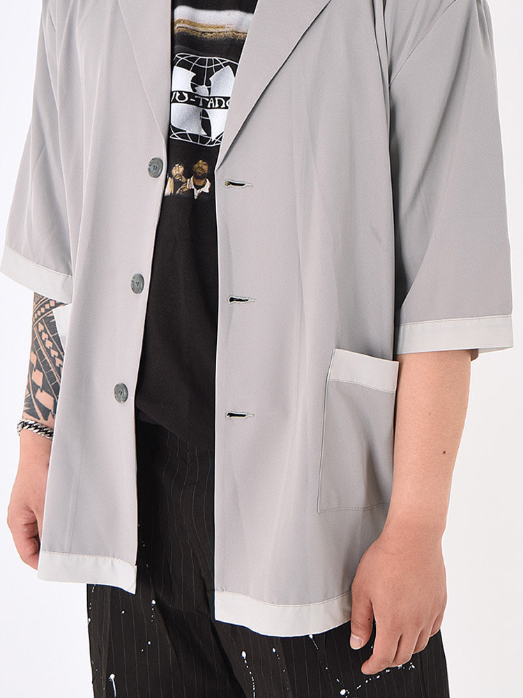 배색 6부 실크 셔츠 자켓(3color)